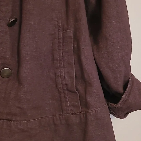 Maurices dark brown ruffled & button accent, rolled cuff, open jacket Sz  M - Picture 3 of 8